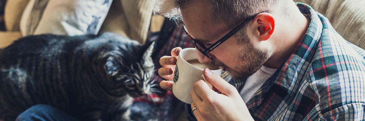 Man Drinking Coffee With A Cat Pixaby